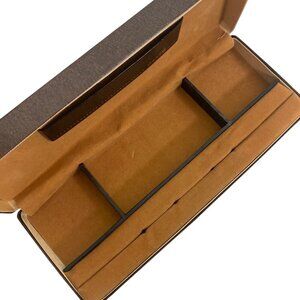 Vintage Dante Brown Leatherette Jewelry Box Velvet Lining Gold Greek Key Design